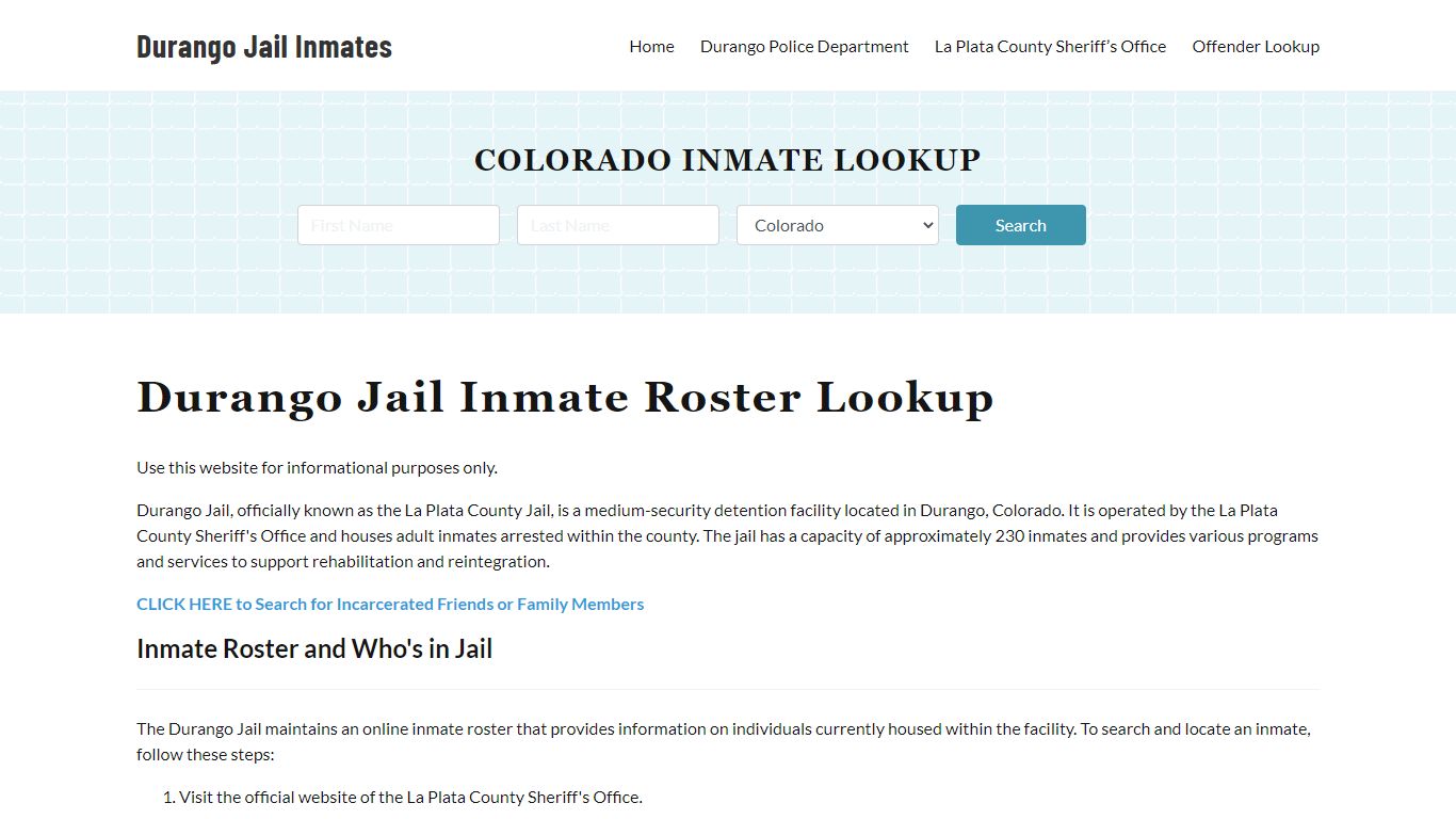 Durango Jail Inmate Roster, La Plata County, CO, Offender Search