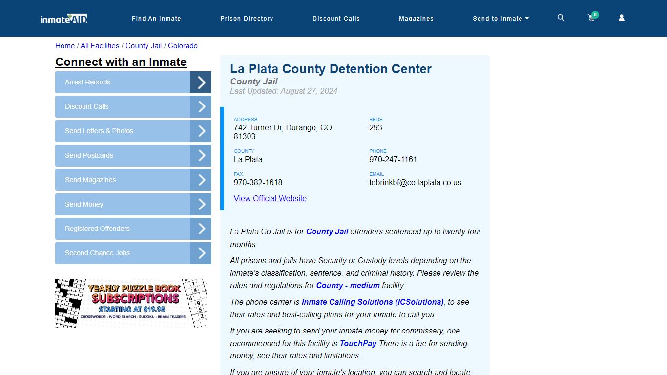 La Plata County Detention Center - Inmate Locator